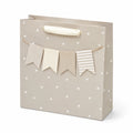Sacchetto regalo 32 x 12 x 26 cm in carta beige con manici in nastro e motivo a pois