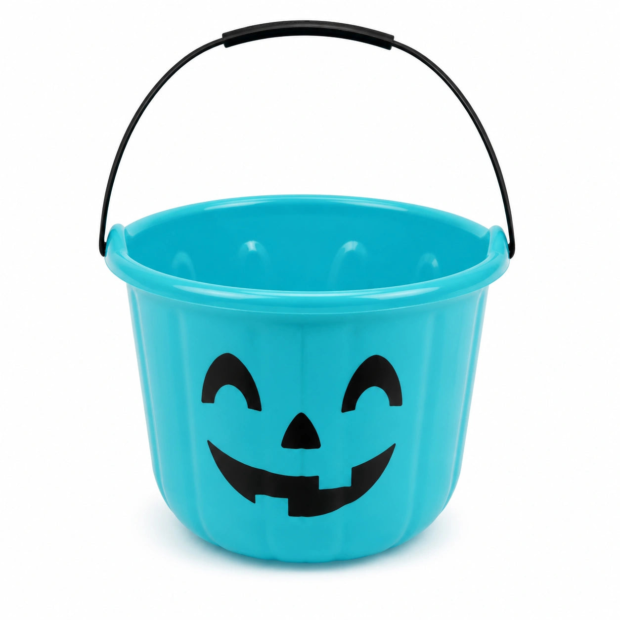 Secchiello rotondo 20 cm in plastica turchese con manico per dolcetti decorazione zucca