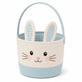 Cesto portagiochi rotondo 35 cm in tessuto bianco e azzurro con manico e motivo coniglio