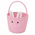 Cesto portaoggetti rotondo 30 x 30 cm in cotone rosa con manico stile coniglio