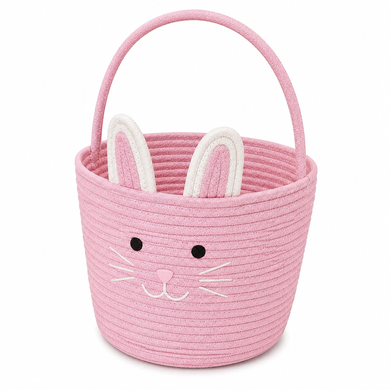 Cesto portaoggetti rotondo 30 x 30 cm in cotone rosa con manico stile coniglio