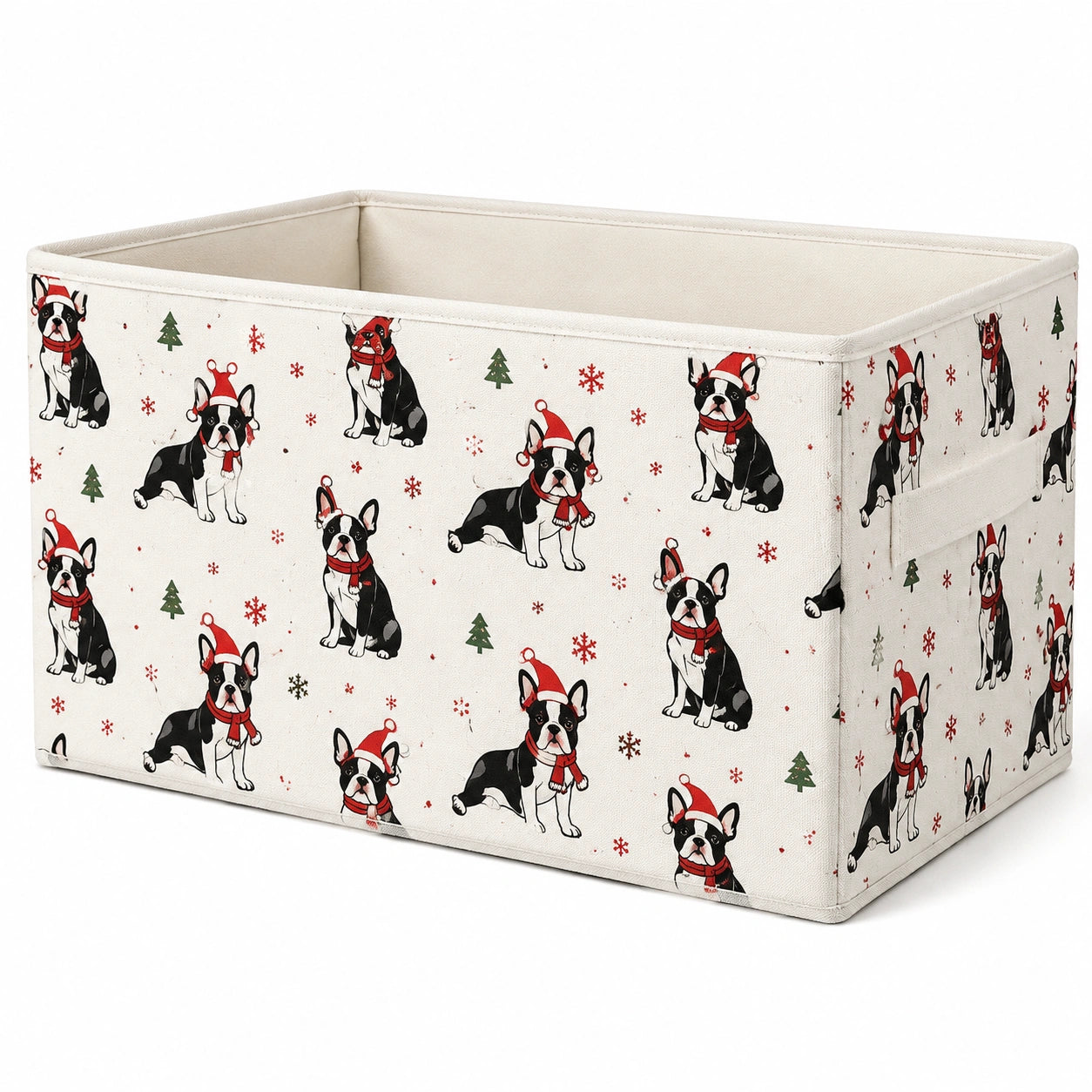 Contenitore portaoggetti 38 x 28 x 25 cm in tessuto beige con stampa cani pieghevole