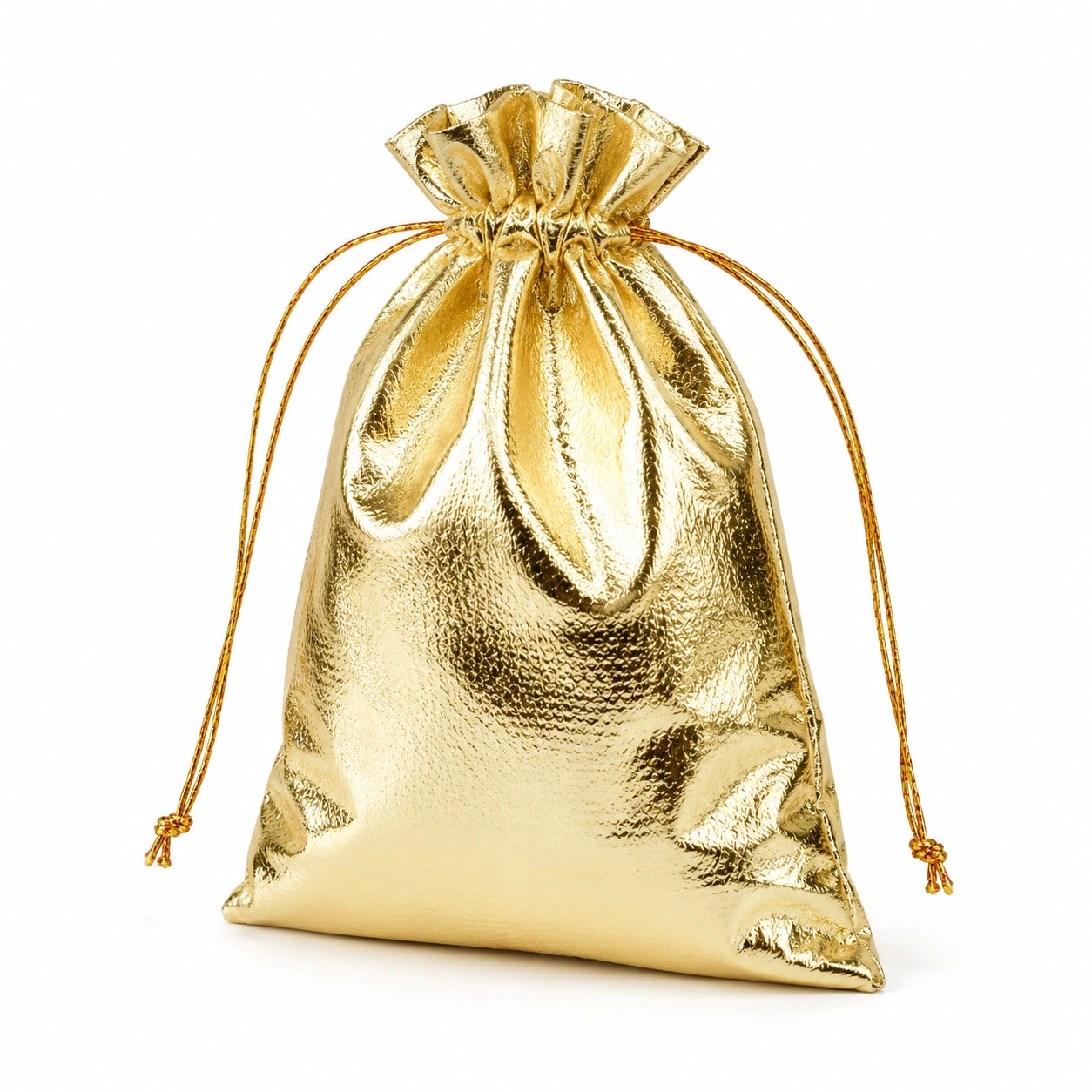 Sacchetto regalo piccolo in materiale sintetico dorato con chiusura a coulisse