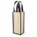 Borsa portabottiglie 10 x 10 x 35 cm in tessuto beige e nero - manici per trasporto vino