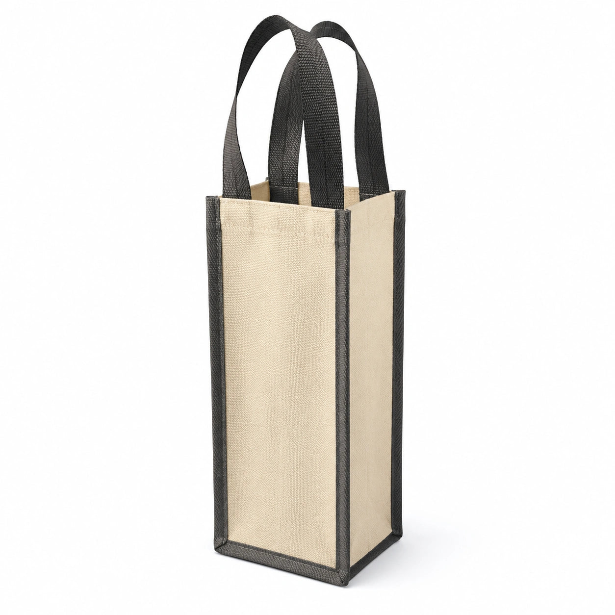 Borsa portabottiglie 10 x 10 x 35 cm in tessuto beige e nero - manici per trasporto vino