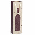 Busta regalo per bottiglia 12 x 9 x 36 cm in carta beige e bordeaux con manici in nastro stile festivo