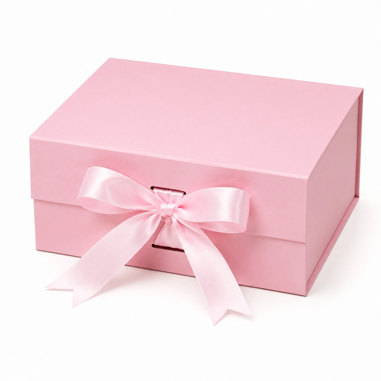 Scatola regalo 30 x 30 x 12 cm in cartone rosa con nastro in raso chiusura a fiocco