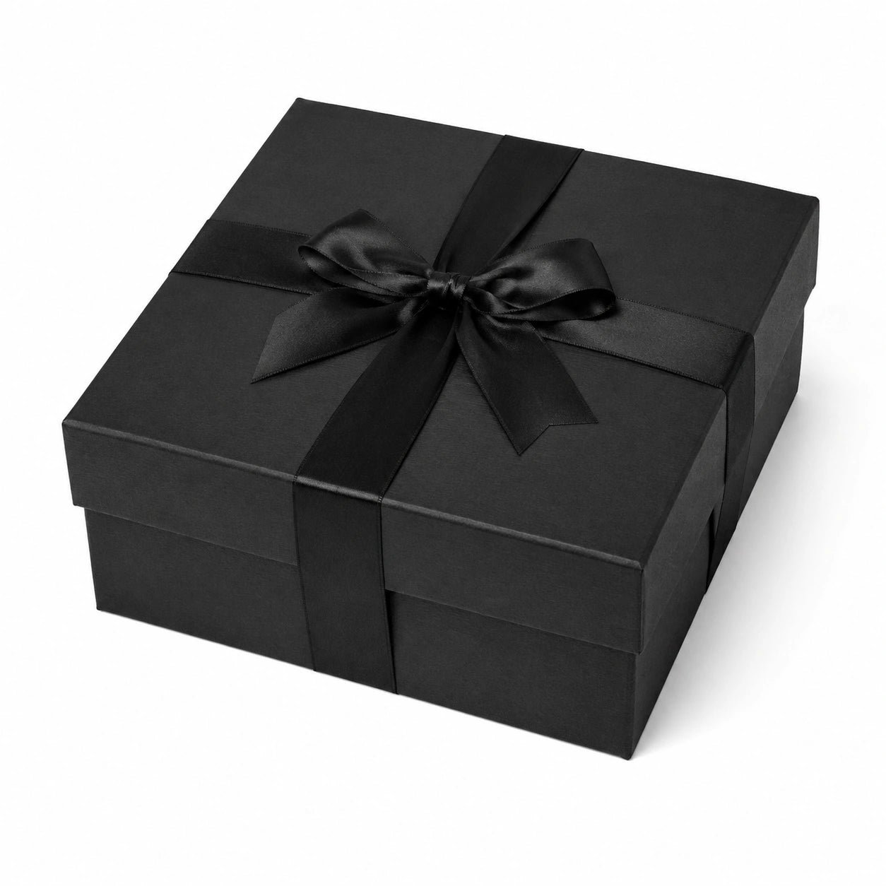 Scatola regalo quadrata 25 x 25 x 10 cm in cartone nero con nastro satinato - confezione decorativa con coperchio