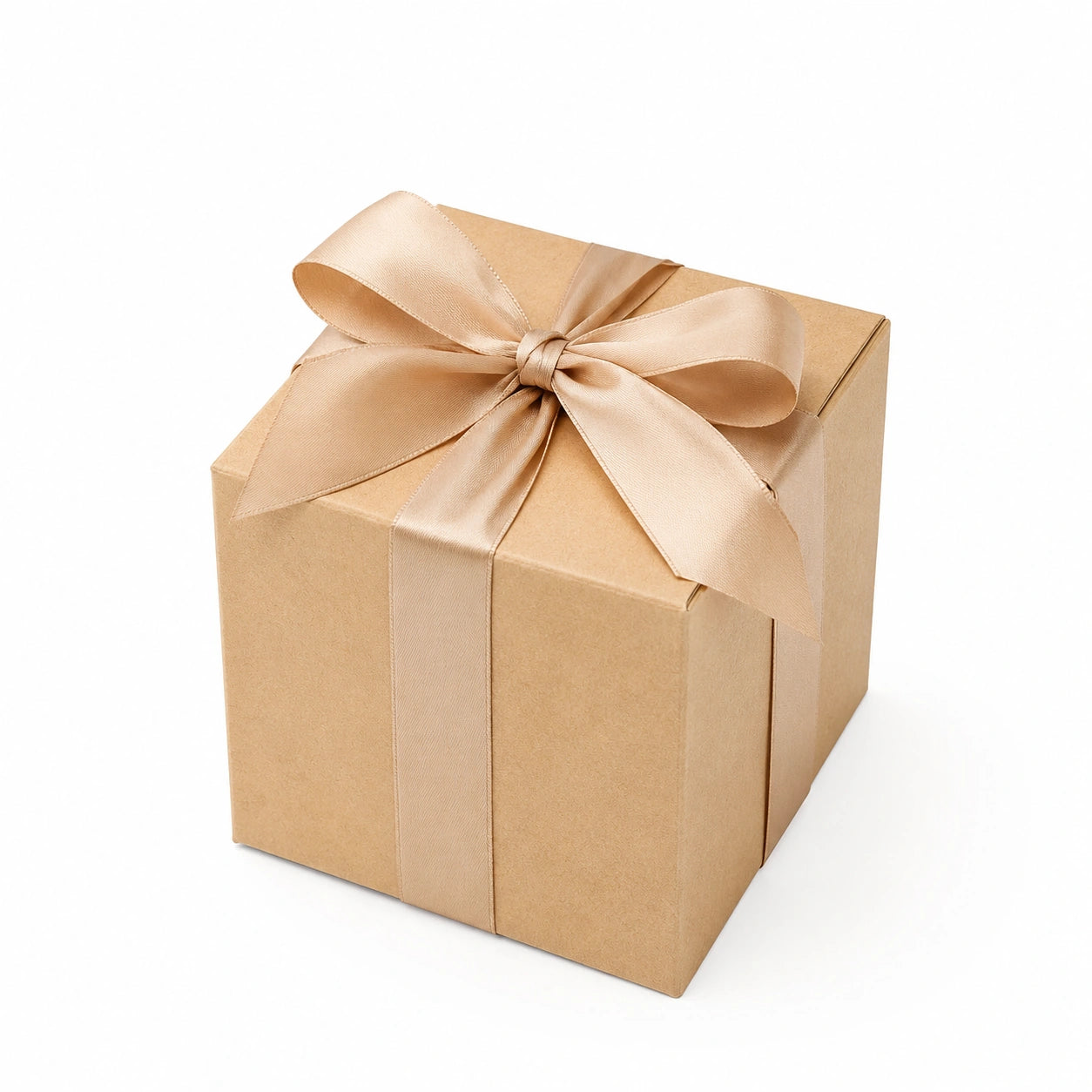 Scatola regalo 20 x 20 x 20 cm in cartone kraft beige con nastro in raso stile elegante