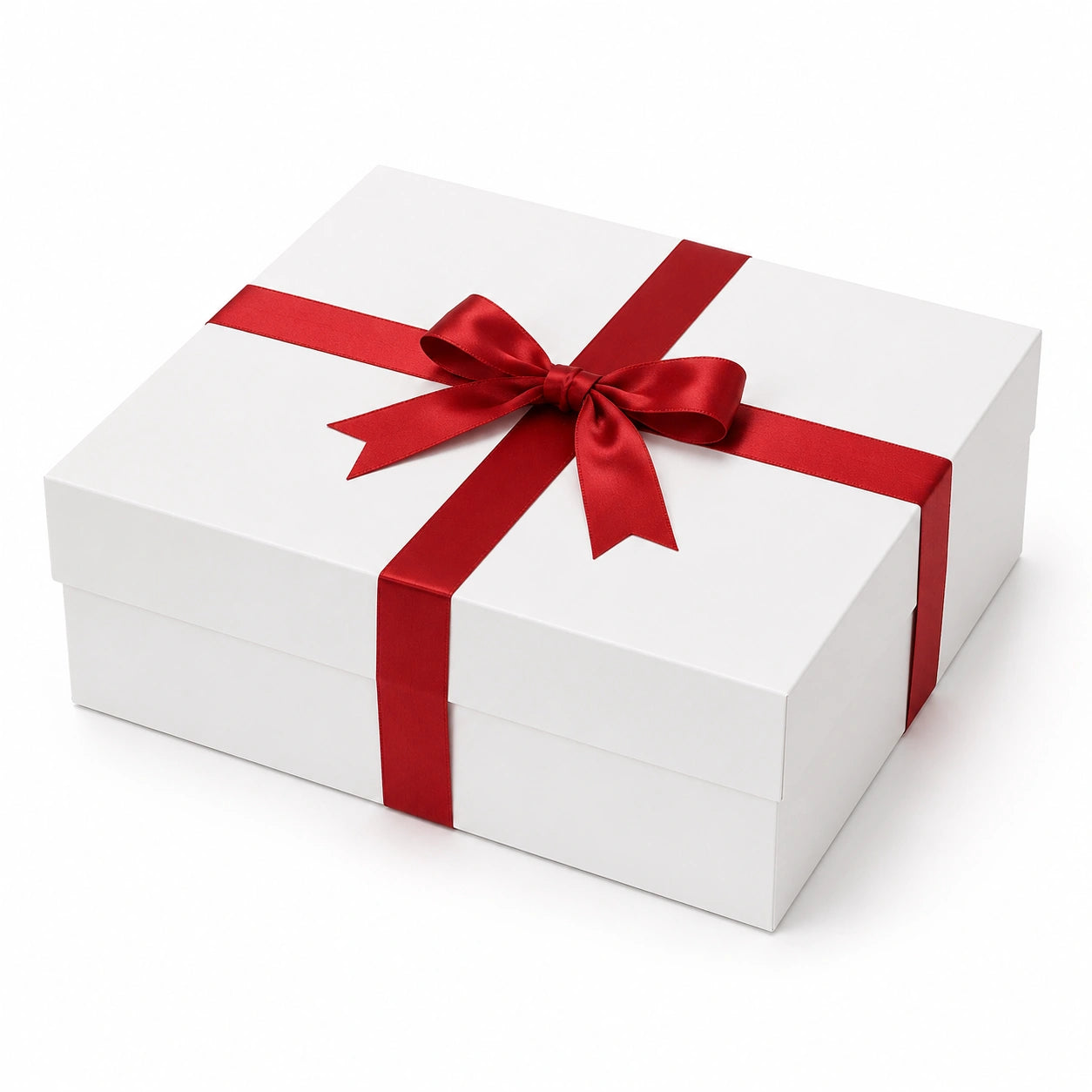 Scatola regalo 30 x 22 x 10 cm in cartoncino bianco con nastro rosso - confezione decorativa con chiusura a coperchio