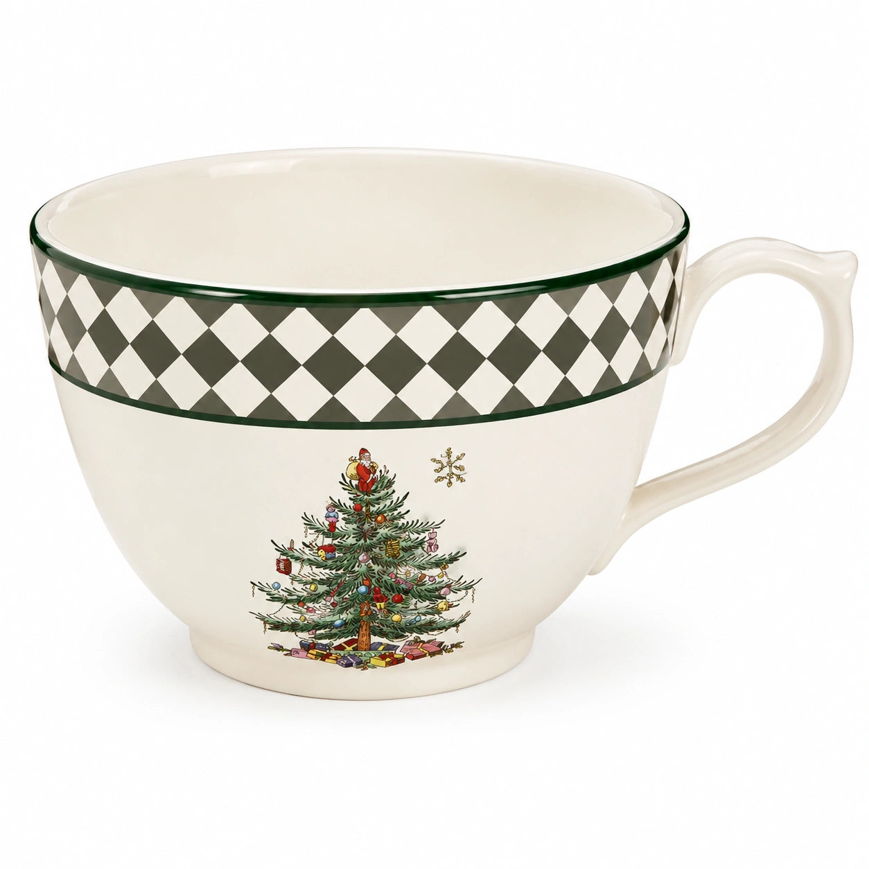 Tazza 0.55 L in ceramica avorio e verde con manico stile festivo
