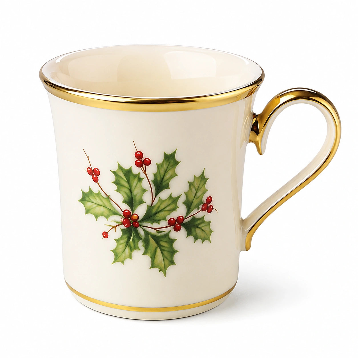 Tazza 0.35 L in porcellana avorio con decoro botanico e bordo dorato